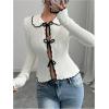 imageSHENHE Womens Tie Front Bow Cardigan Sweater Collared Y2k Fitted Sexy Knit Top SweaterWhite