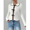 imageSHENHE Womens Tie Front Bow Cardigan Sweater Collared Y2k Fitted Sexy Knit Top SweaterWhite