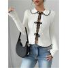 imageSHENHE Womens Tie Front Bow Cardigan Sweater Collared Y2k Fitted Sexy Knit Top SweaterWhite
