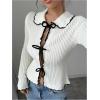 imageSHENHE Womens Tie Front Bow Cardigan Sweater Collared Y2k Fitted Sexy Knit Top SweaterWhite