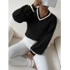 imageSHENHE Womens V Neck Cable Knit Drop Shoulder Striped Trim Loose Sweater PulloverBlack