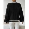 imageSHENHE Womens V Neck Cable Knit Drop Shoulder Striped Trim Loose Sweater PulloverBlack