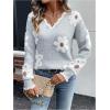 imageSHENHE Womens V Neck Floral Sweater Long Sleeve Fuzzy Trim Loose Fall Sweater PulloverLight Grey