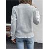 imageSHENHE Womens V Neck Floral Sweater Long Sleeve Fuzzy Trim Loose Fall Sweater PulloverLight Grey
