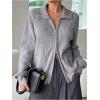 imageSHENHE Womens Zip Up Sweater Jacket Collared Long Sleeve Soft Cardigan Outwear with PocketsGrey