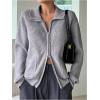 imageSHENHE Womens Zip Up Sweater Jacket Collared Long Sleeve Soft Cardigan Outwear with PocketsGrey