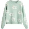 imageSHENHE Girls Casual Flower Print Crewneck Long Sleeve Pullover Sweater Jumper TopsBlue