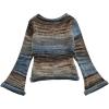 imageSHENHE Womens Bell Sleeve Boat Neck Colorful Sweater Space Dye Knit Sweater PulloverBlue and Brown