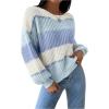 imageSHENHE Womens Color Block Oversized Crew Neck Ribbed Knit Casual Sweater PulloverLight Blue