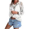 imageSHENHE Womens Crochet Hollow Out V Neck Long Sleeve Sheer Sweater Pullover Cover Up TopWhite