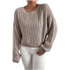 imageSHENHE Womens Cropped Pullover Sweater Dolman Sleeve Crew Neck Soft Knitted SweaterKhaki