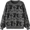 imageSHENHE Womens Oversized Goth Cartoon Pattern Ripped Round Neck Sweater Pullover Top