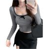 imageSHENHE Womens Ribbed Knit Crop Sweater Bowknot Scoop Neck Lightweight Fitted Elegant SweaterGrey