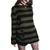 imageSHENHE Womens Striped Distressed Sweater Ripped Crewneck Knit Pullover Top Goth Grunge ClubwearGreen and Black