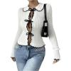 imageSHENHE Womens Tie Front Bow Cardigan Sweater Collared Y2k Fitted Sexy Knit Top SweaterWhite