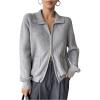 imageSHENHE Womens Zip Up Sweater Jacket Collared Long Sleeve Soft Cardigan Outwear with PocketsGrey