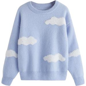 imageSHENHE Girls Casual Cloud Print Crewneck Long Sleeve Pullover Sweater Jumper TopsBlue
