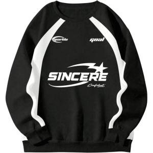 imageSHENHE Mens Crewneck Letter Graphic Sweatshirt Raglan Sleeve Vintage Pullover SweatshirtBlack