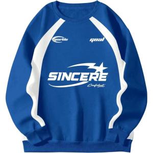 imageSHENHE Mens Crewneck Letter Graphic Sweatshirt Raglan Sleeve Vintage Pullover SweatshirtBlue