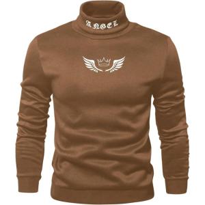 imageSHENHE Mens Graphic Letter Print Mock Neck Long Sleeve Casual Pullover Sweatshirt TopCoffee Brown