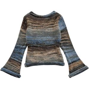 imageSHENHE Womens Bell Sleeve Boat Neck Colorful Sweater Space Dye Knit Sweater PulloverBlue and Brown