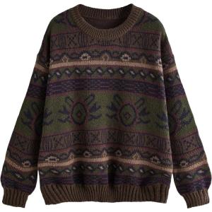 imageSHENHE Womens Oversized Grunge Punk Geo Print Long Sleeve Drop Shoulder Sweaters Top
