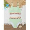 imageSHENHE Girls 2 Piece Swimsuit High Waisted Spagehtti Strap Chevron Tape Bathing SuitMint Green