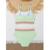imageSHENHE Girls 2 Piece Swimsuit High Waisted Spagehtti Strap Chevron Tape Bathing SuitMint Green