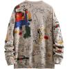 imageSHENHE Mens Graphic Colorful Crewneck Long Sleeve Pullover Sweater Streetwear Knitwear TopKhaki