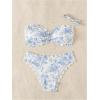 imageSHENHE Womens 2 Piece Bandeau Bikini Sets Floral Print Scalloped Boho Strapless SwimsuitsBlue and White