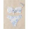imageSHENHE Womens 2 Piece Bandeau Bikini Sets Floral Print Scalloped Boho Strapless SwimsuitsBlue and White