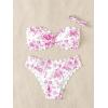 imageSHENHE Womens 2 Piece Bandeau Bikini Sets Floral Print Scalloped Boho Strapless SwimsuitsHot Pink and White