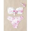 imageSHENHE Womens 2 Piece Bandeau Bikini Sets Floral Print Scalloped Boho Strapless SwimsuitsHot Pink and White