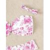 imageSHENHE Womens 2 Piece Bandeau Bikini Sets Floral Print Scalloped Boho Strapless SwimsuitsHot Pink and White