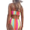 imageSHENHE Womens 2 Piece High Waisted Swimsuit Color Block Rainbow Striped Bathing Suit Bikini SetPink Red Yellow