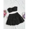 imageSHENHE Womens 2 Pieces Outfits Twist Front Strapless Tube Tops and Layered A Line Mini Skirts SetsBlack