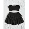 imageSHENHE Womens 2 Pieces Outfits Twist Front Strapless Tube Tops and Layered A Line Mini Skirts SetsBlack