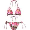 imageSHENHE Womens 3 Piece Cheetah Bikini Set Floral Triangle Halter String Swimsuits with Cove UpPink
