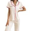 imageSHENHE Womens Button Down Pajama Sets 2 Piece Short Sleeve Nightwear with Pants Lounge SetBeige