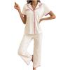 imageSHENHE Womens Button Down Pajama Sets 2 Piece Short Sleeve Nightwear with Pants Lounge SetBeige