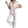 imageSHENHE Womens Button Down Pajama Sets 2 Piece Short Sleeve Nightwear with Pants Lounge SetWhite