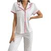 imageSHENHE Womens Button Down Pajama Sets 2 Piece Short Sleeve Nightwear with Pants Lounge SetWhite