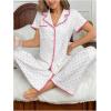 imageSHENHE Womens Button Down Pajama Sets 2 Piece Short Sleeve Nightwear with Pants Lounge SetWhite
