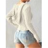 imageSHENHE Womens Cable Knit Crop Sweater Pullover Ribbed Knit Fitted V Neck Hooded SweaterWhite