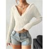 imageSHENHE Womens Cable Knit Crop Sweater Pullover Ribbed Knit Fitted V Neck Hooded SweaterWhite