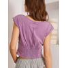 imageSHENHE Womens Cap Sleeve Ruched Crop Top V Neck Smocked Back Casual Y2k TshirtViolet Purple