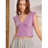imageSHENHE Womens Cap Sleeve Ruched Crop Top V Neck Smocked Back Casual Y2k TshirtViolet Purple