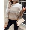 imageSHENHE Womens Color Block Oversized Sweater Crew Neck Drop Shoulder Soft Knit Pullover TopsKhaki