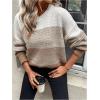 imageSHENHE Womens Color Block Oversized Sweater Crew Neck Drop Shoulder Soft Knit Pullover TopsKhaki