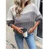 imageSHENHE Womens Color Block Oversized Sweater Crew Neck Drop Shoulder Soft Knit Pullover TopsLight Grey